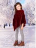 Kids Soft Faux Fur Poncho W/  Diagonal Pattern and Faux Fur Neckline (3-7 Years Old) 